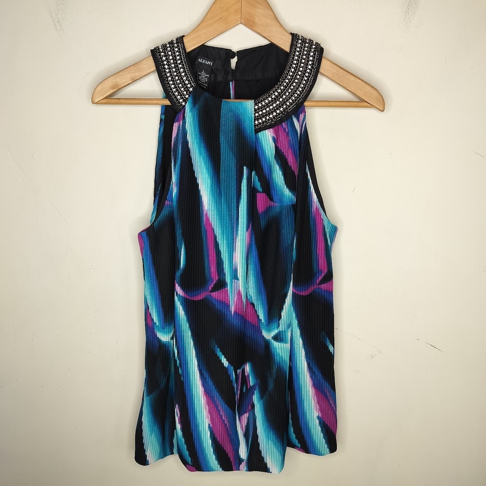 Alfani Sleeveless Top Pleated Abstract Mesh Knit‎ Rhinestone